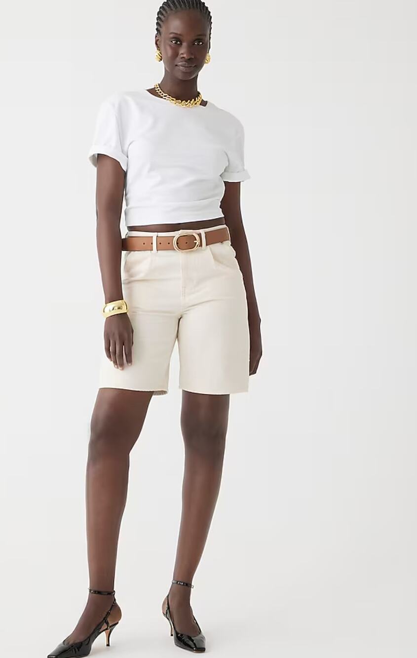 J Crew Mid Length Denim Shorts 26 2 NWT Cream Ecru BY632 J.Crew Travel Resort